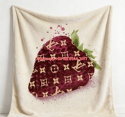 LV Monogram Strawberry Art Blanket Luxury Gold Monogram Strawberry Throw 031